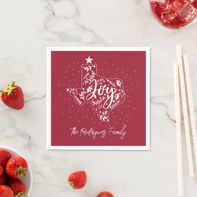 Cranberry Red Joy Holiday Leaves Texas Shape Napkin (Insitu)