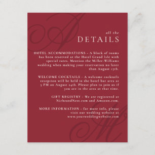 Cranberry Red Modern Edge Elegant Monogram Details Enclosure Card