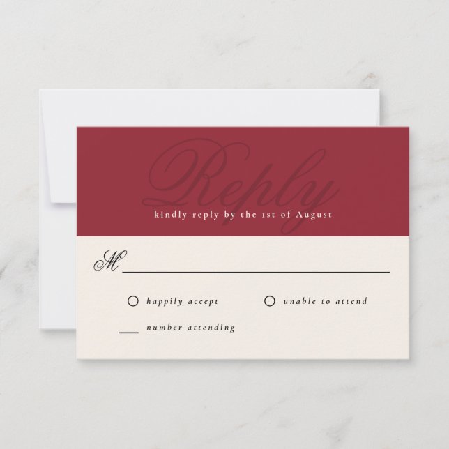 Cranberry Red Modern Elegant Minimal Monogram RSVP (Front)
