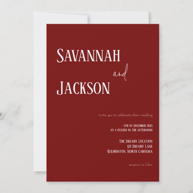 Cranberry Red Modern Elegant Wedding Invitation (Front)
