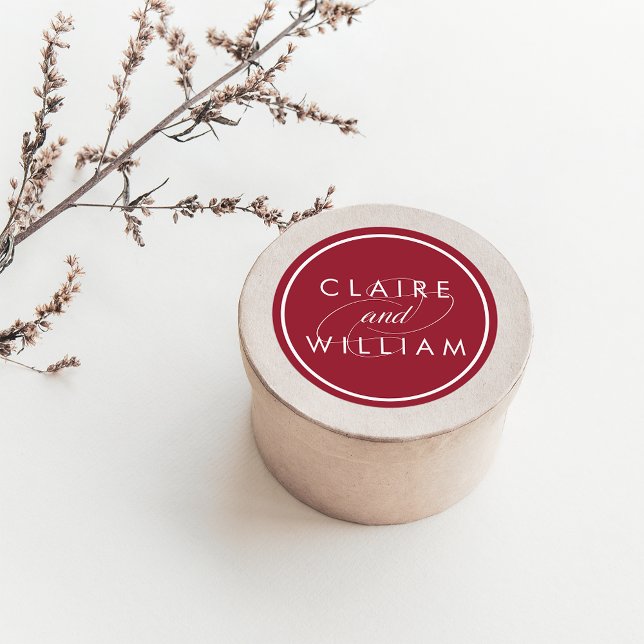 Cranberry Red Personalised Wedding Classic Round Sticker (Creator Uploaded)
