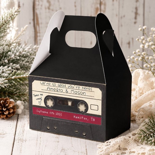 Cranberry Red Retro Cassette Tape Wedding Favour Box (Cranberry Red Retro Cassette Tape Wedding Favor Boxes)