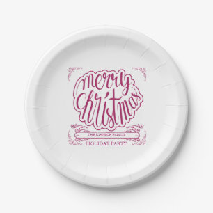 Cranberry Red, Retro Typography Holiday Paper Plate