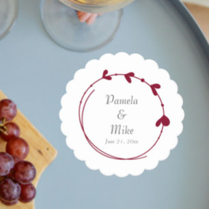 Cranberry Red Simple Heart Wreath Wedding Paper Coaster