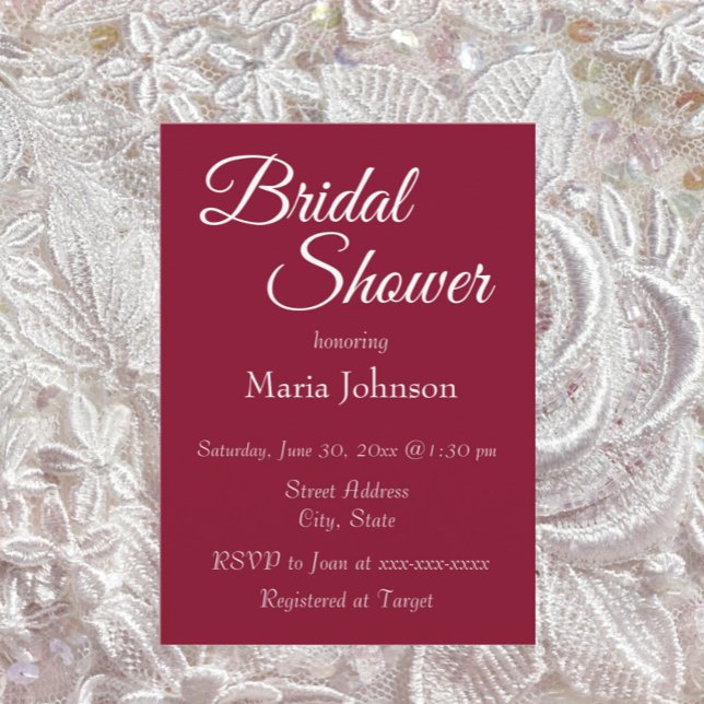 Cranberry Red Simple Style Bridal Shower Invitation (In Situ Wedding)