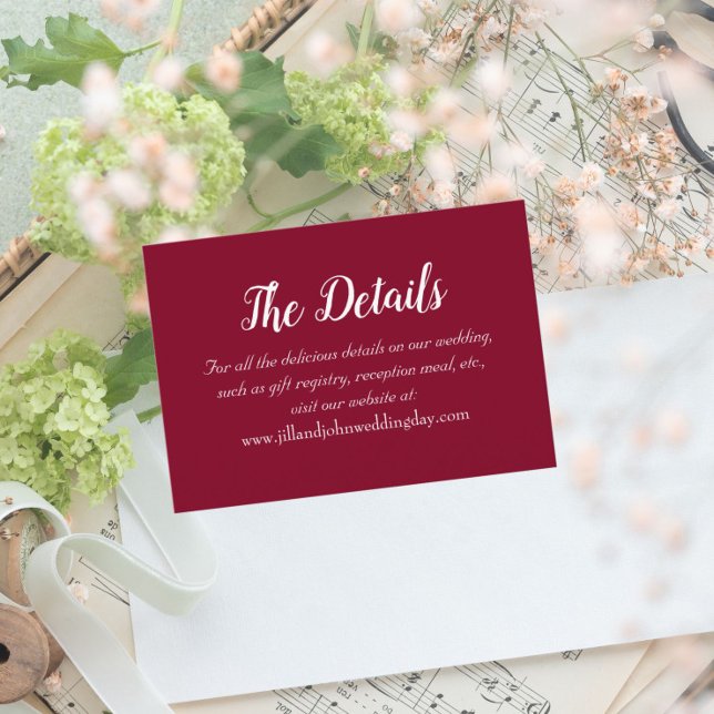 Cranberry Red Simple Style Wedding Details Enclosure Card (In Situ Wedding)