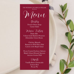 Cranberry Red Simple Style Wedding Dinner Menu