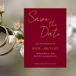 Cranberry Red Simple Style Wedding Save the Date
