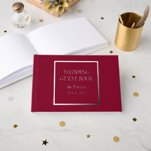Cranberry Red Simple Stylised Lettering Wedding Guest Book