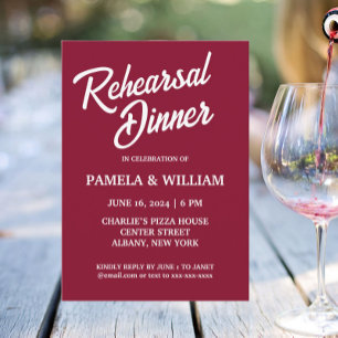 Cranberry Red Simple Wedding Rehearsal Dinner Invitation