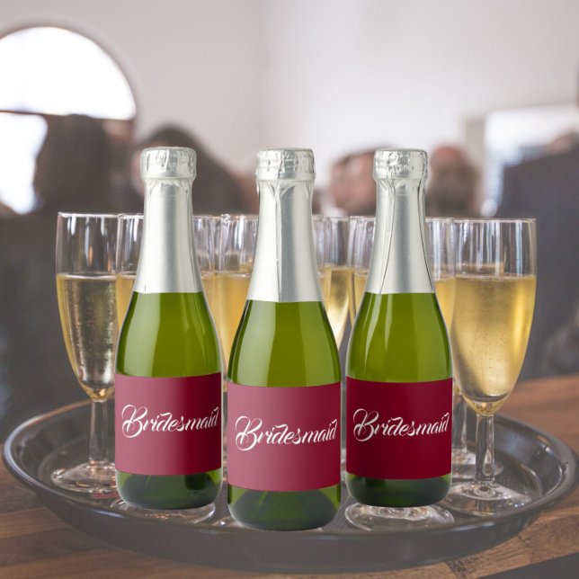 Cranberry Red Stylised Script Wedding Bridesmaid Sparkling Wine Label (In Situ Wedding)