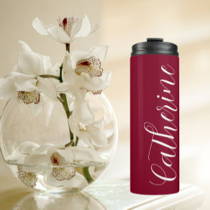 Cranberry Red Stylised Wedding Bridesmaid Thermal Tumbler