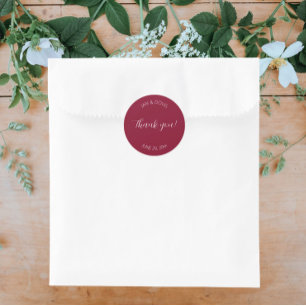 Cranberry Red Stylised Wedding Thank You Classic Round Sticker