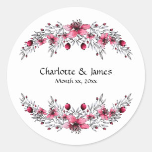 Cranberry Red Watercolor Blossoms Classic Round Sticker