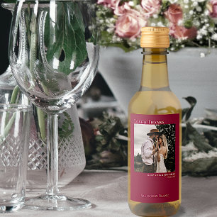 Cranberry Red Wedding Photo Love & Thanks Mini Wine Label