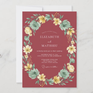 Cranberry Red Whimsical Autumn Wedding Invitation