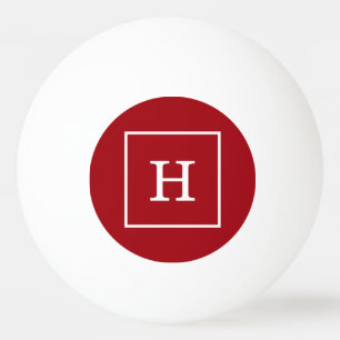 Cranberry Red White Framed Initial Monogram Ping Pong Ball