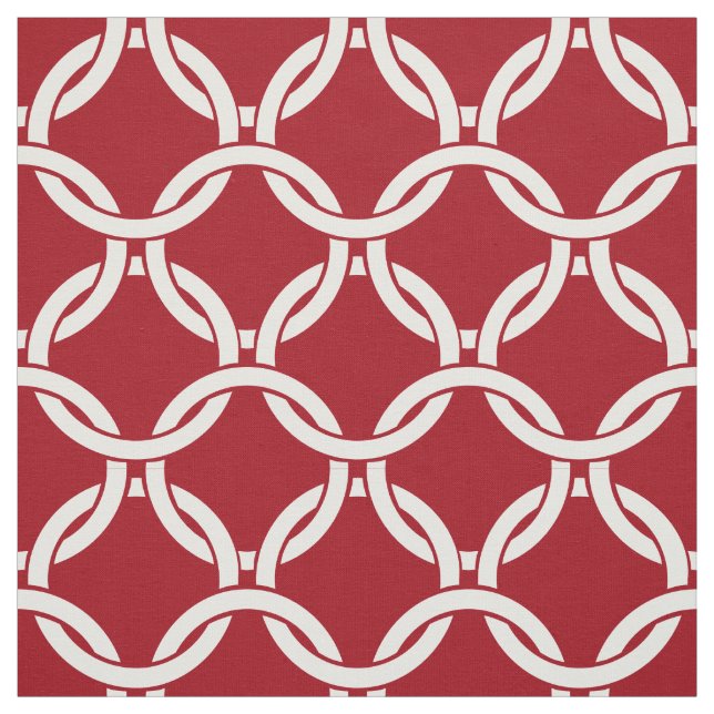 Cranberry Red, White Linked Circles Pattern #1 Fabric (Swatch)