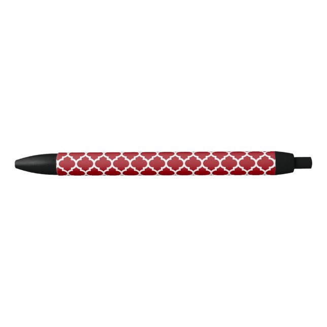 Cranberry Red White Moroccan Quatrefoil Pattern #5 Black Ink Pen (Front)