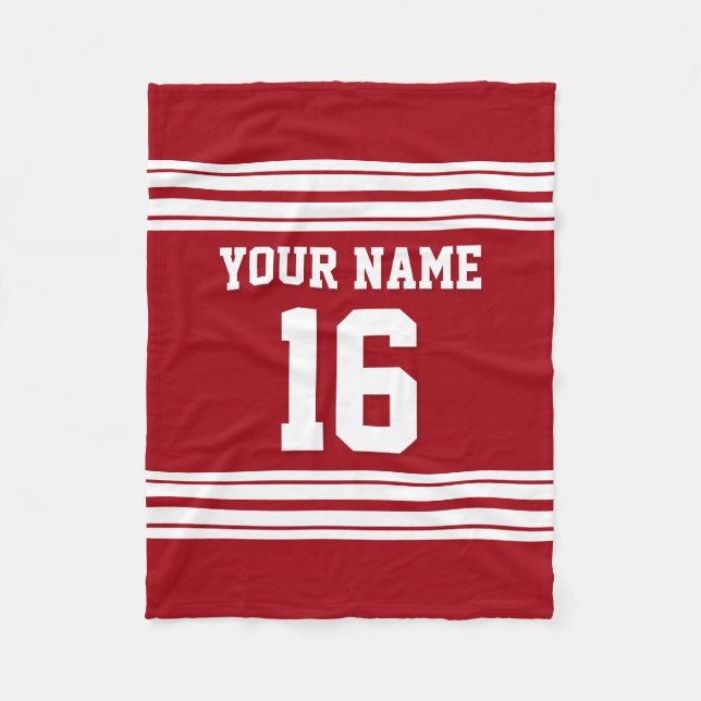 Cranberry Red White Sports Jersey Fleece Blanket (Front)