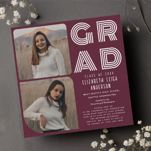 Cranberry Retro Photo Graduation Party Invitation
