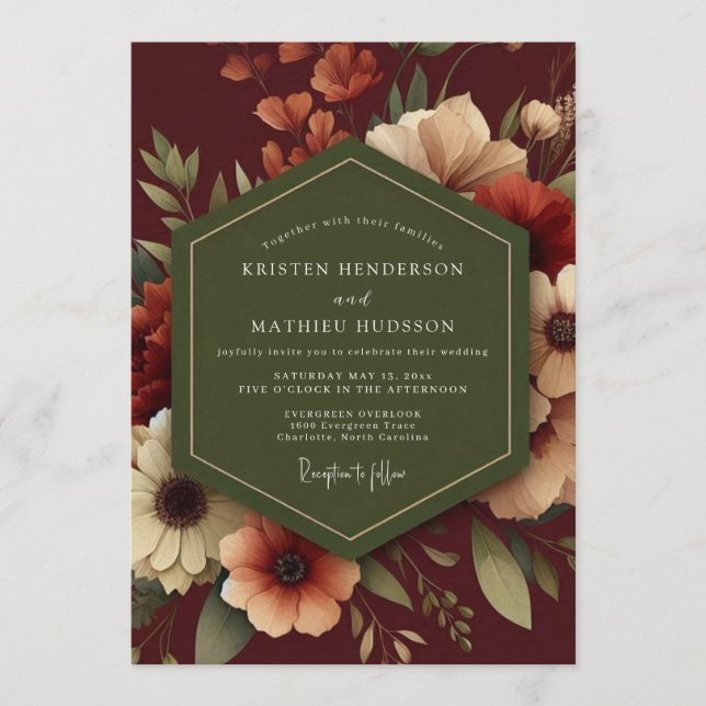 Cranberry Sage Autumnal Wedding Invitation (Front)