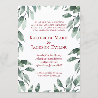 Cranberry & Sage Greenery Wedding Invitation