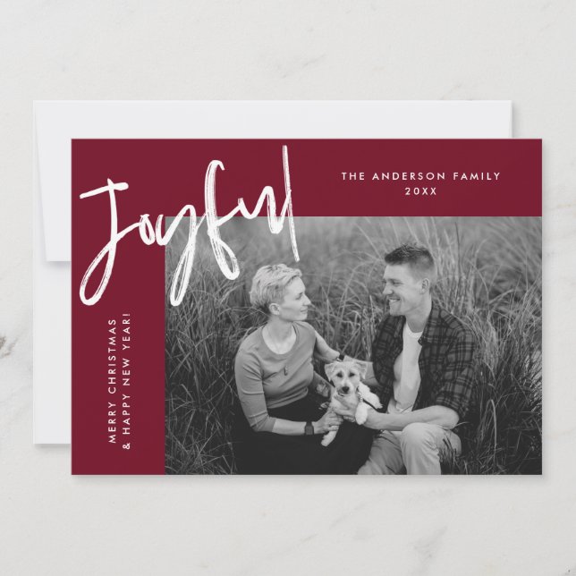Cranberry Simply Joyful Photo Holiday Card (Front)