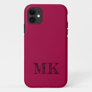 Cranberry Solid Colour Minimal Initial iPhone 11 Case