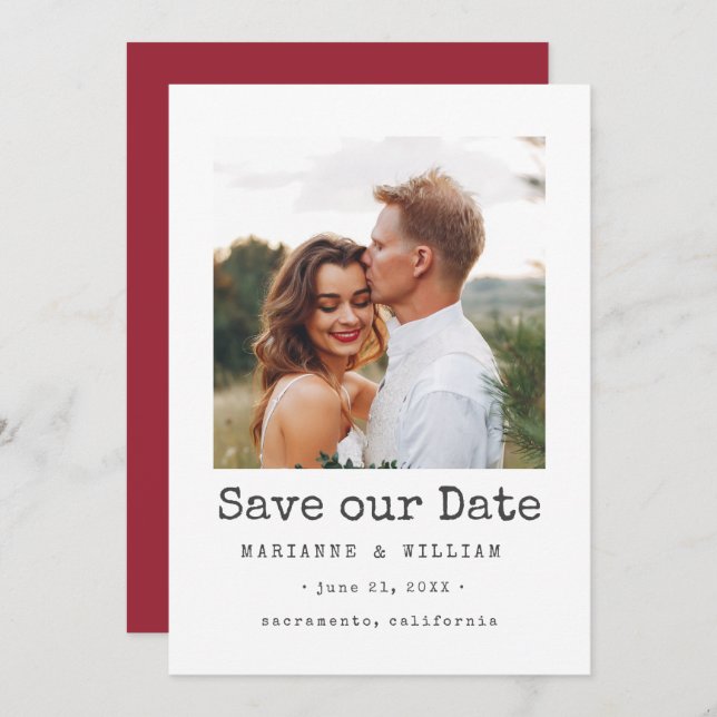 Cranberry SQUARE Photo wedding save the date (Front/Back)