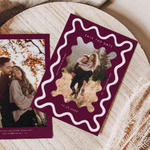 Cranberry Squiggly Wavy Frame Wedding Save The Date