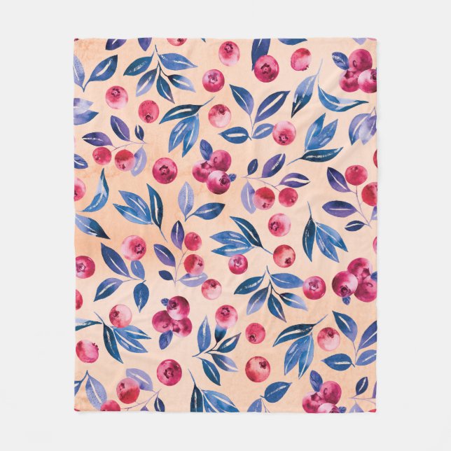 Cranberry Watercolor: Wild Berries Seamless Fleece Blanket (Front)