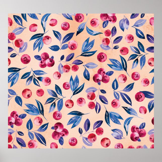 Cranberry Watercolor: Wild Berries Seamless Poster (Front)