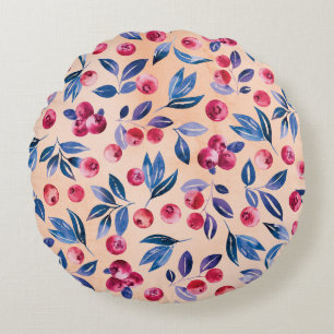 Cranberry Watercolor: Wild Berries Seamless Round Cushion