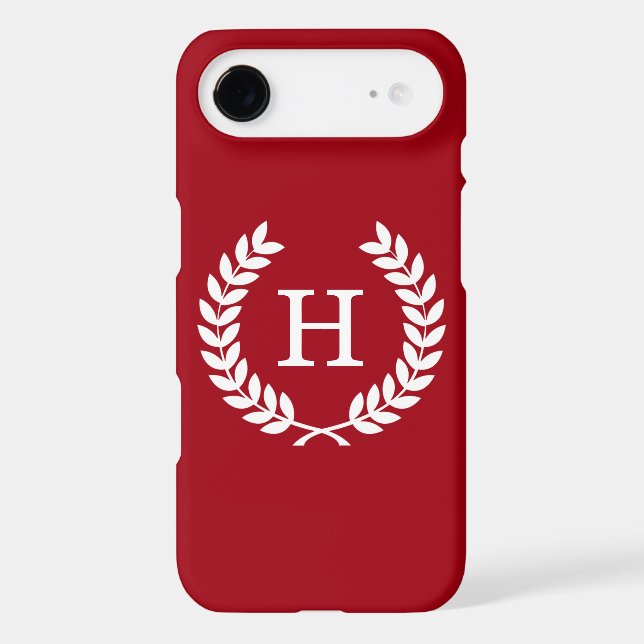 Cranberry White Laurel Wreath Initial Monogram Case-Mate iPhone Case (Back)