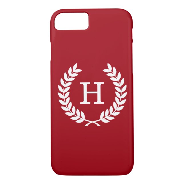 Cranberry White Laurel Wreath Initial Monogram Case-Mate iPhone Case (Back)
