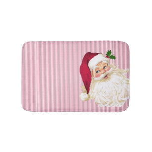 Cranberry White Stripe Santa Claus Bath Mat