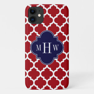 Cranberry Wht Moroccan #5 Navy Blue Name Monogram iPhone 11 Case