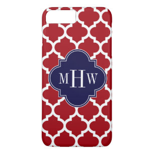 Cranberry Wht Moroccan #5 Navy Blue Name Monogram iPhone 8 Plus/7 Plus Case