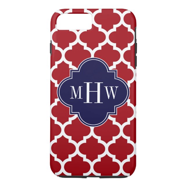 Cranberry Wht Moroccan #5 Navy Blue Name Monogram Case-Mate iPhone Case (Back)
