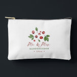 Cranberry Winter Wedding Date  Accessory Pouch<br><div class="desc">A red cranberry and green leaf design for a couple to celebrate their winter wedding. Customization with a fun backing in red diamond checkered print.</div>