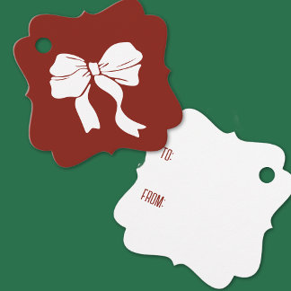 Cranberry with White Bow Graphic To From Favour Tags