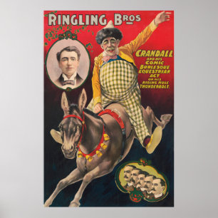 Crandall The Clown Performing With His Mule Poster