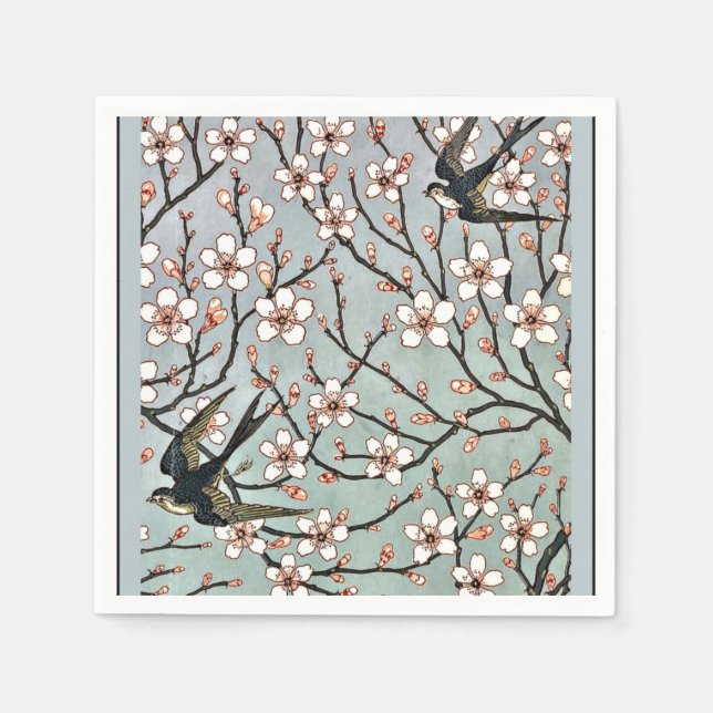 Crane - Almond Blossoms and Swallows Napkin (Front)