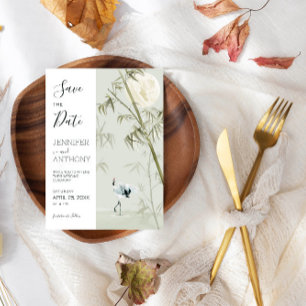 Crane and Bamboo Plant Save The Date