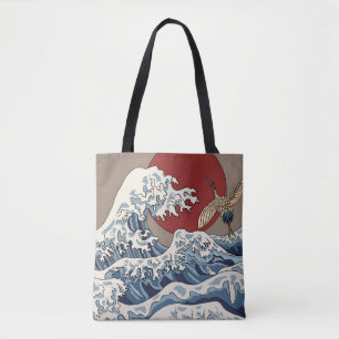 Crane and Japanese wave illustration Traditional C Tote Bag