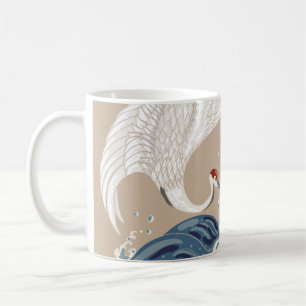 Crane and Japanese wave illustration. Traditional  Coffee Mug