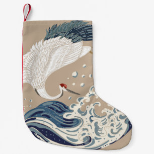 Crane and Japanese wave illustration. Traditional  Small Christmas Stocking