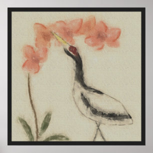 Crane and Orchid Poster Print
