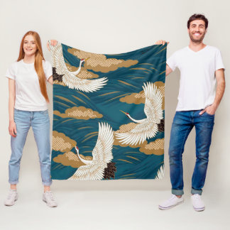 Crane and Wave, Japanese Design Fleece Blanket